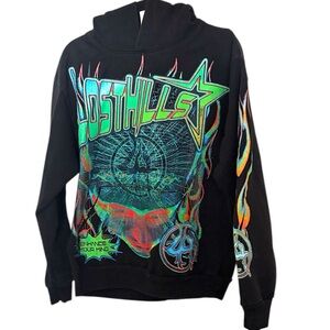 Lost Hills "Enhance Your Mind" design  hoodie blue/green/orange elements, M